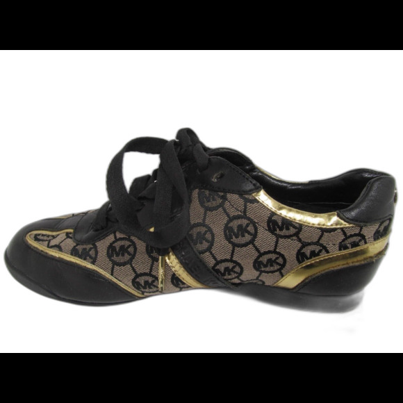 Michael Kors  Black And Gold Logo Lace Up Sneakers Womens Size US 7 M - Picture 7 of 16
